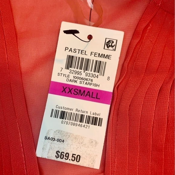 NWT Bar III Wrap Blouse XXS Salmon Orange Pink “Dark Starfish” Bell Sleeves Boho - Picture 11 of 16